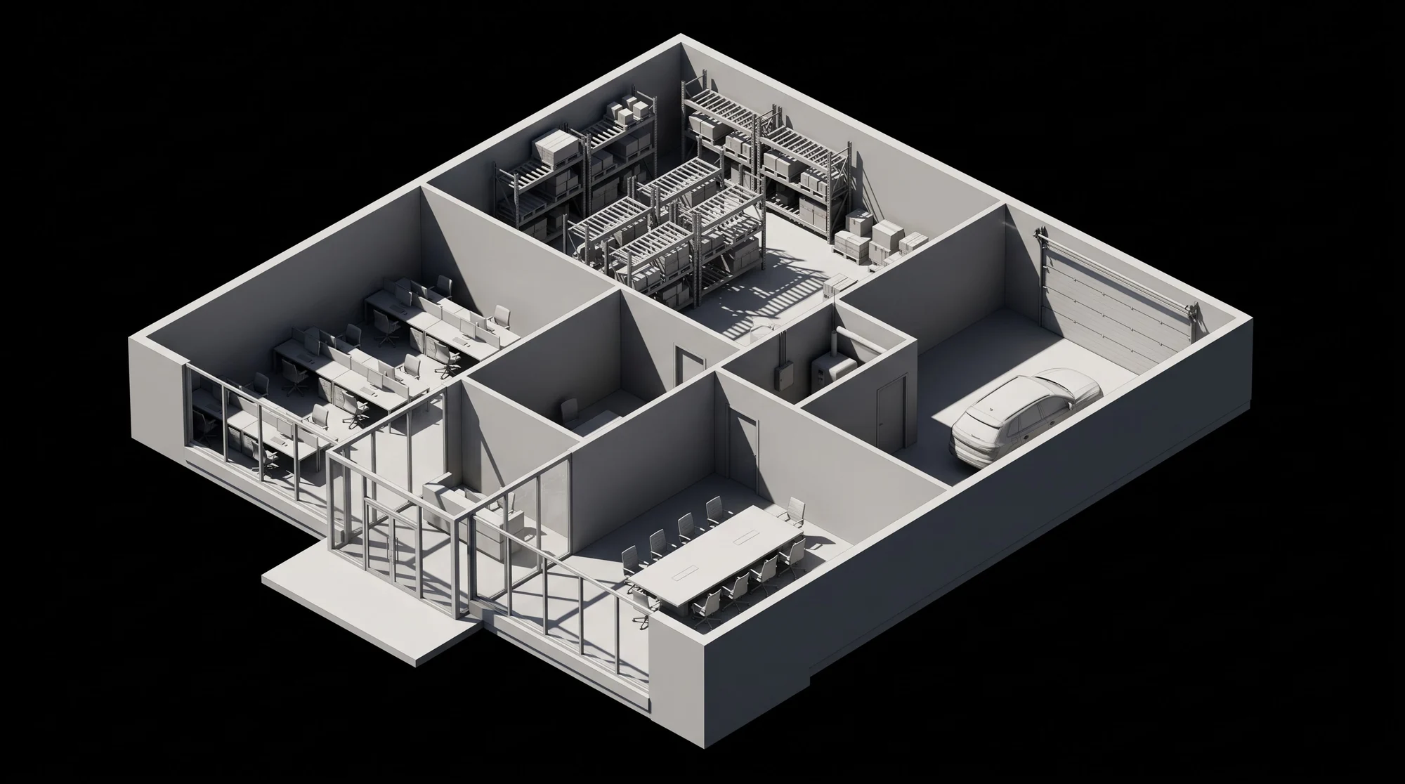 Bâtiment professionnel en coupe